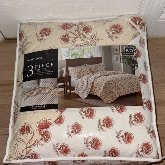 addison Other - Cream and Red Vintage-Inspired Floral Quilt